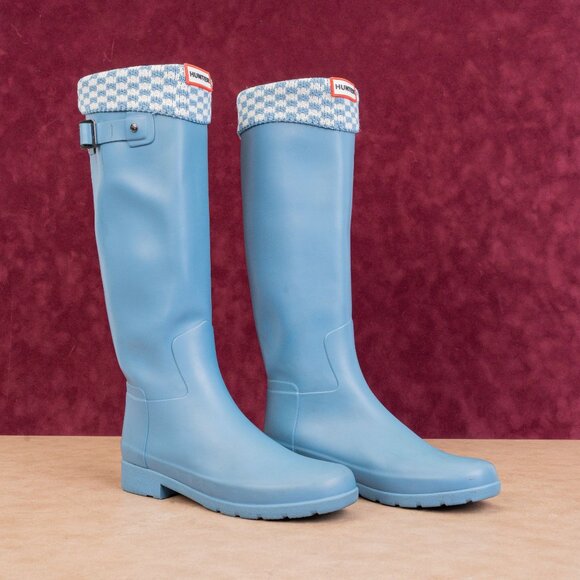 Hunter Women Original Refined Blue Rubber Rain Wellies Knee Boots sz 7 - Picture 1 of 10
